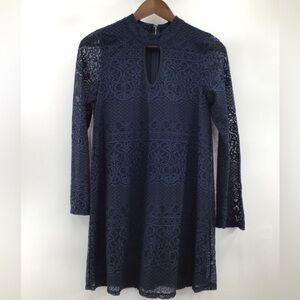 Xtraordinary Navy Lace Long Sleeve Mini Dress